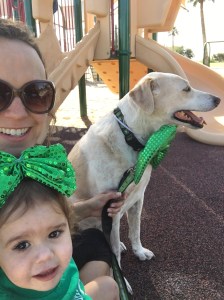 Just before I fell, enjoying the park in our St. Patrick's Day attire.